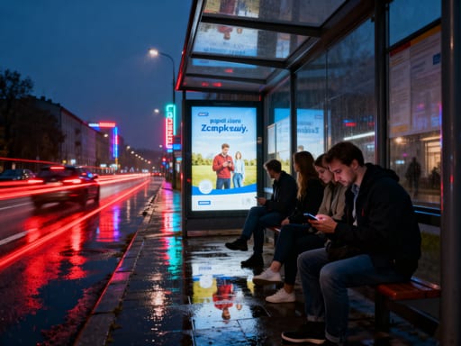 Polish Bus Stop in Rain