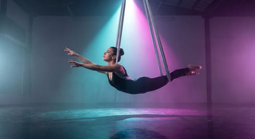 Suspended Dancer Volumetric Light Arcs