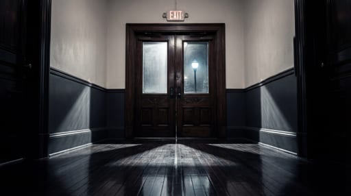 High-Contrast Exit Door Shadow Play