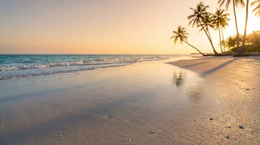 Golden Hour Beach Palm Reflections