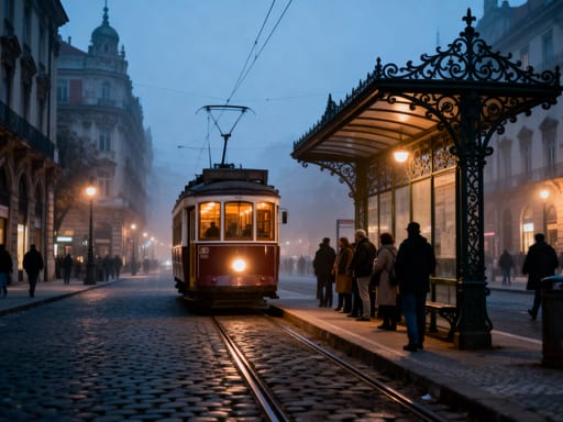 Twilight Vintage Tram Stop Scene