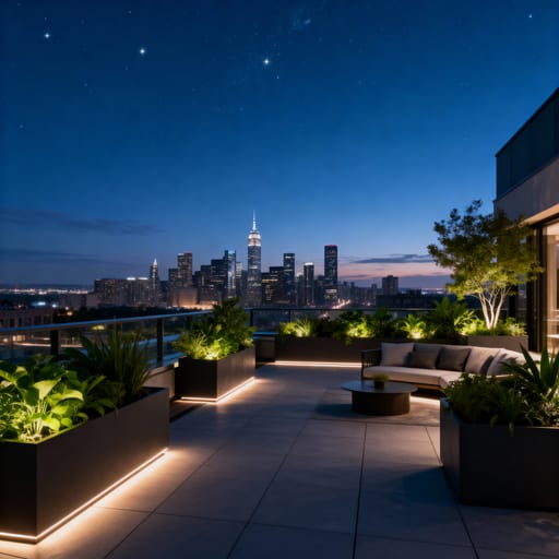 City Lights Rooftop Terrace Dusk