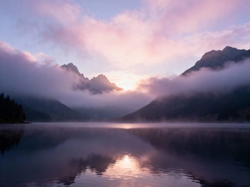 Misty Mountain Lake Sunrise