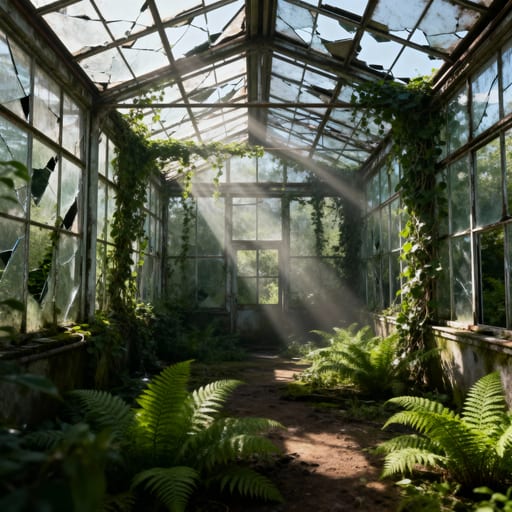 Overgrown Greenhouse Sunlight Beams