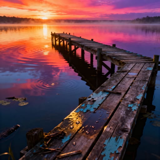 Sunset Reflections on Lake Pier