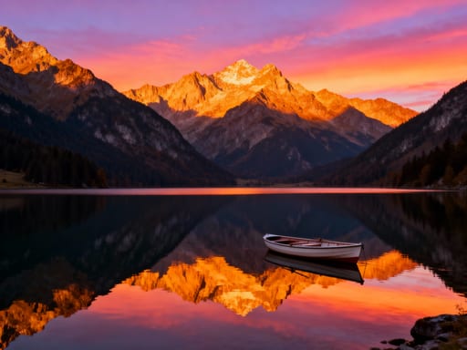 Tranquil Mountain Lake Sunset Kayak