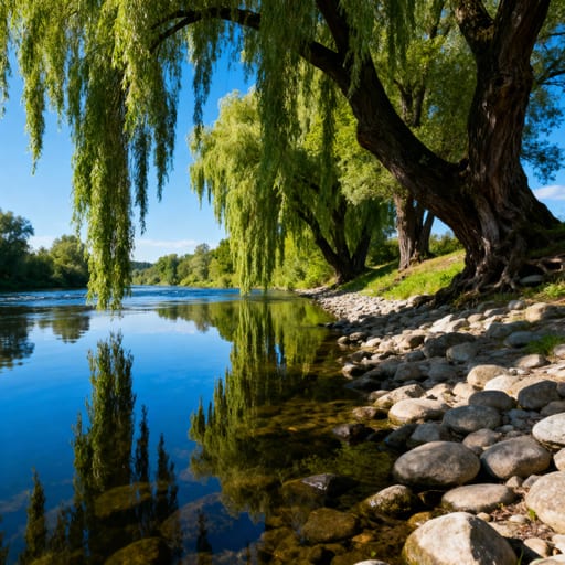 Peaceful Skawa River Willow Trees