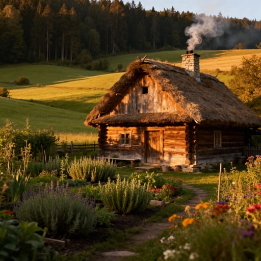 Idyllic Thatched Cottage Countryside View