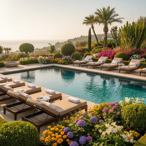 Luxurious Poolside Manicured Flower Beds