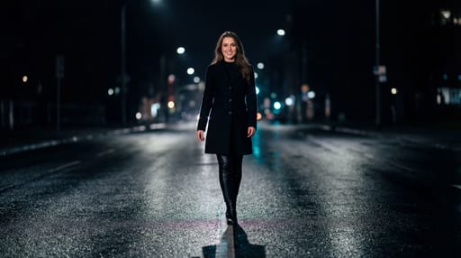 Glistening Asphalt Street at Night