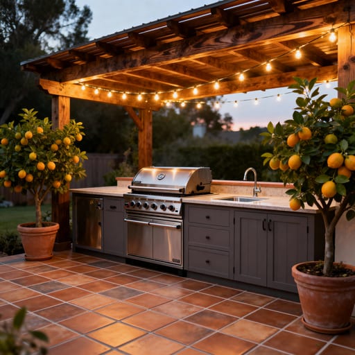 Stylish Outdoor Kitchen with Awning