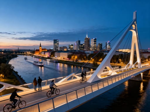 Polish City River Bridge View