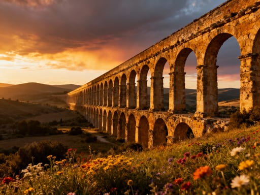 Ancient Roman Aqueduct Sunset