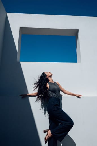 White Plaster Wall Model Pose
