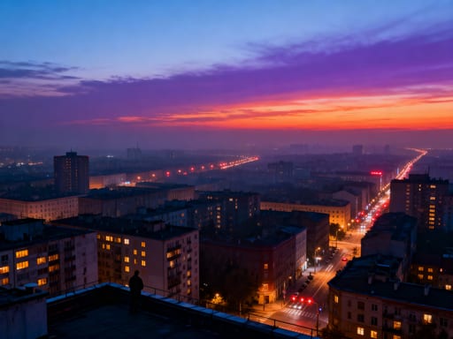 Urban Rooftop City Dusk View