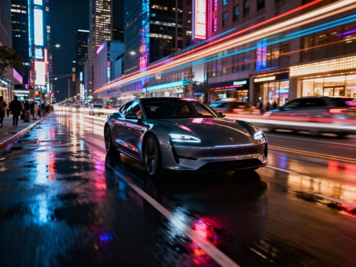 Vibrant Downtown Street at Night