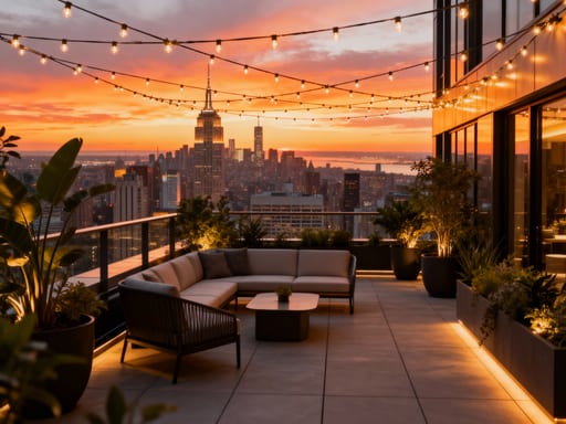 Rooftop Terrace City Sunset Glow