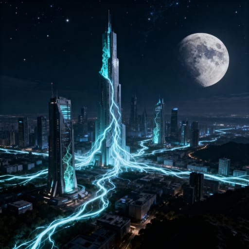 Futuristic City Bioluminescent Skyline Night
