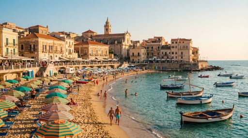 Lively Beach by Coastal Town
