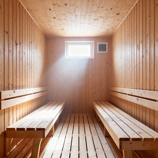 Empty Wooden Sauna Morning Light
