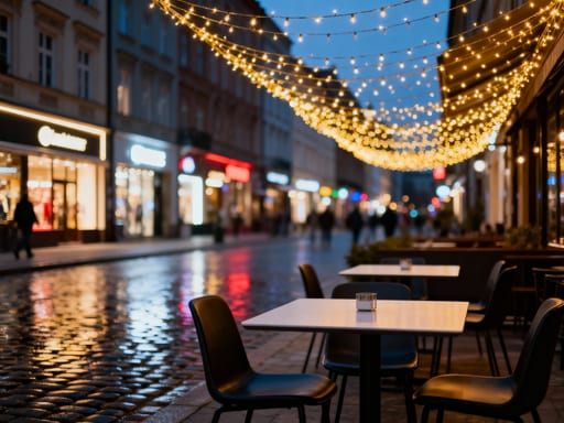 Polish Street Dining at Night