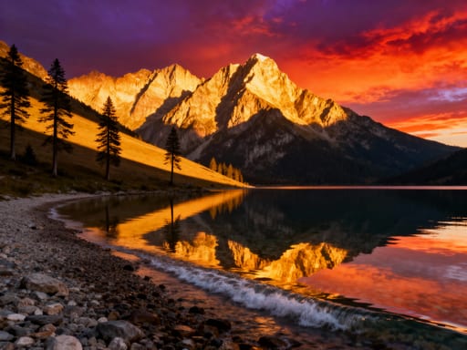 Mountain Lake Sunset Reflections