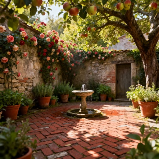 Charming Red Brick Courtyard Garden