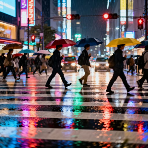 Rainy City Pedestrian Crossing
