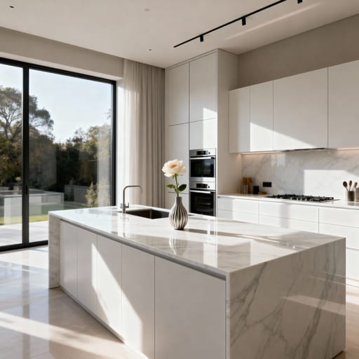 Modern White Marble Kitchen Island